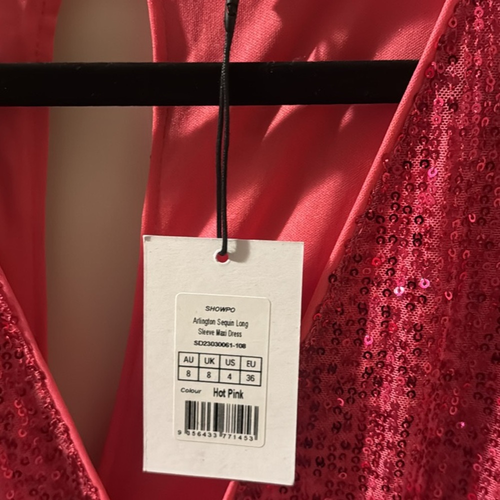 ARLINGTON MIDI DRESS - SEQUIN LONG SLEEVE DRESS IN HOT PINK - Picture 5 of 5